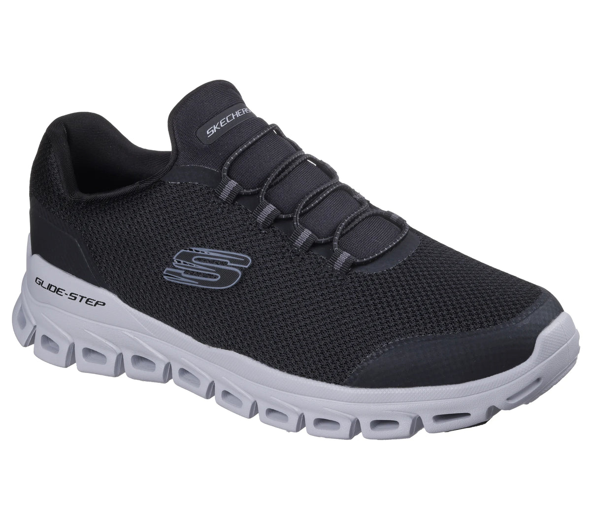 "Tenis Skechers negro con tecnología para caminar"