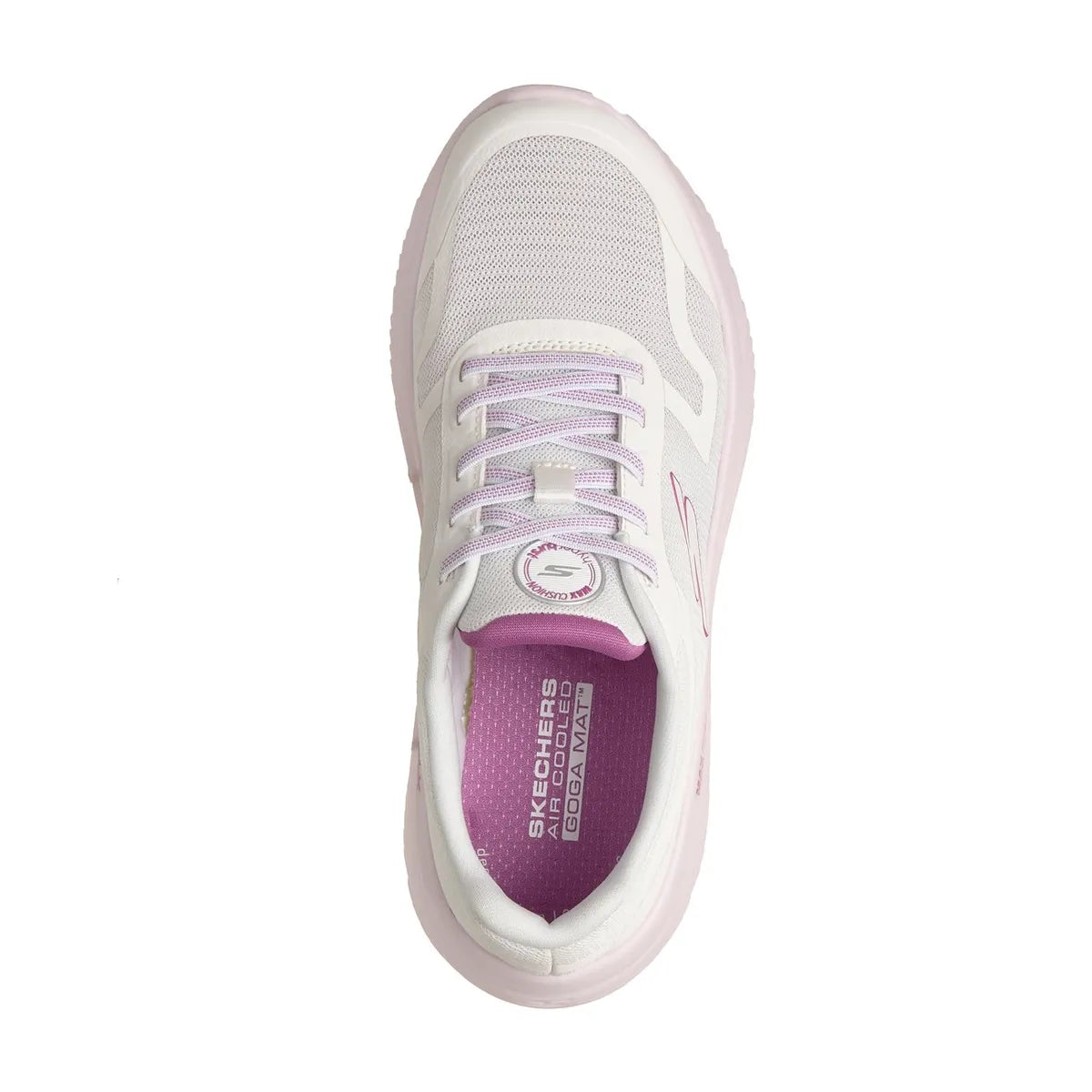 "Skechers walk go max cushionng hyper burst mujer blanco púrpura para caminar"